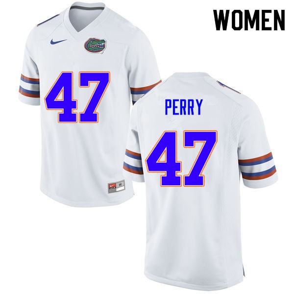 Women #47 Austin Perry Florida Gators College Football Jersey White